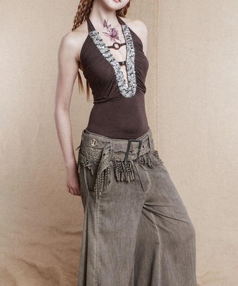 Sequin Halter Tie Top